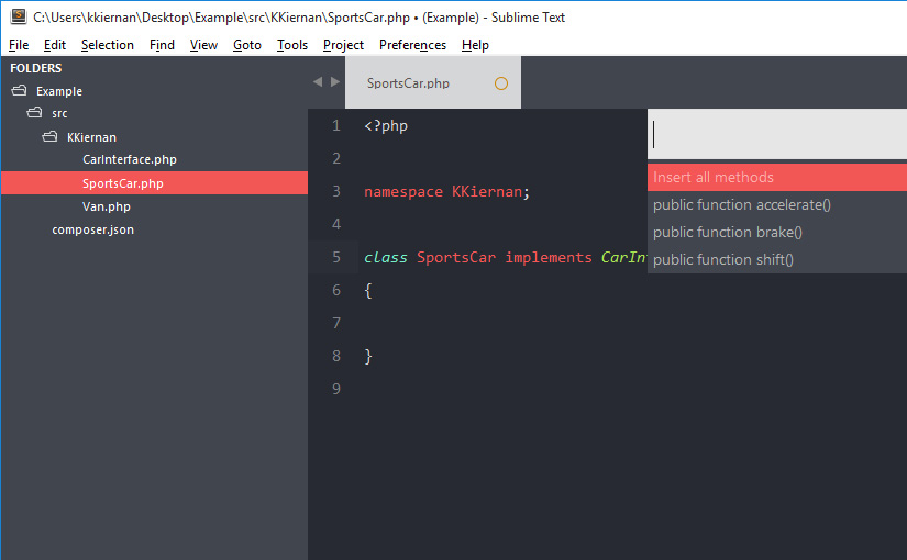 Implement Interface Sublime Text Plugin